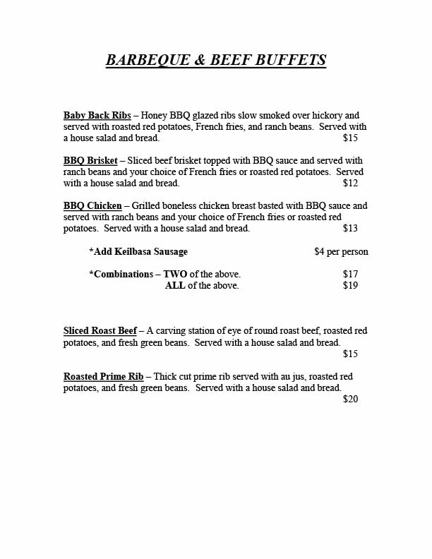 Baxter's Interurban Grill Menu for Special Events - Barbeque and Beef Buffets