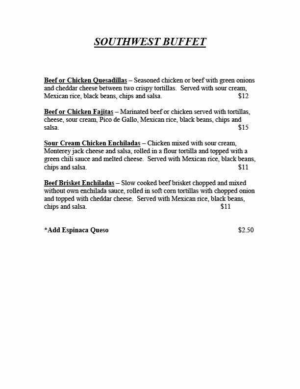 Baxter's Interurban Grill Menu for Special Events - Southwest Buffet