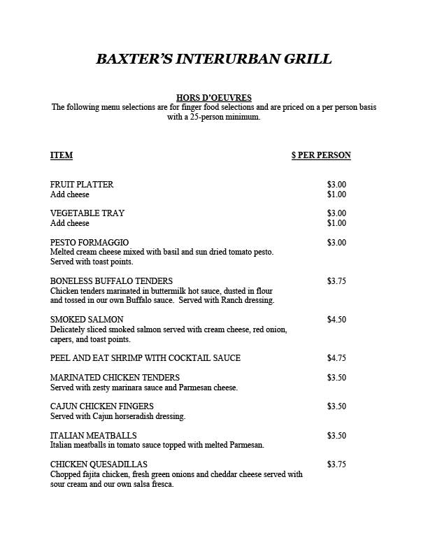 Catering Menu for Baxter's Interurban Grill - Page 2
